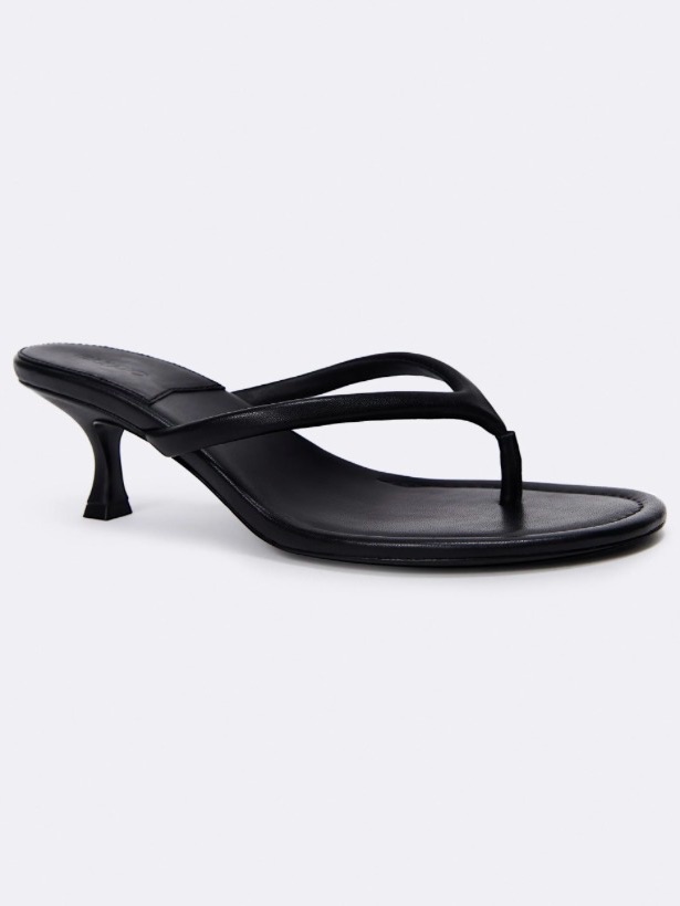 Danielle Guizio Black Leather Kitten Heel Thong